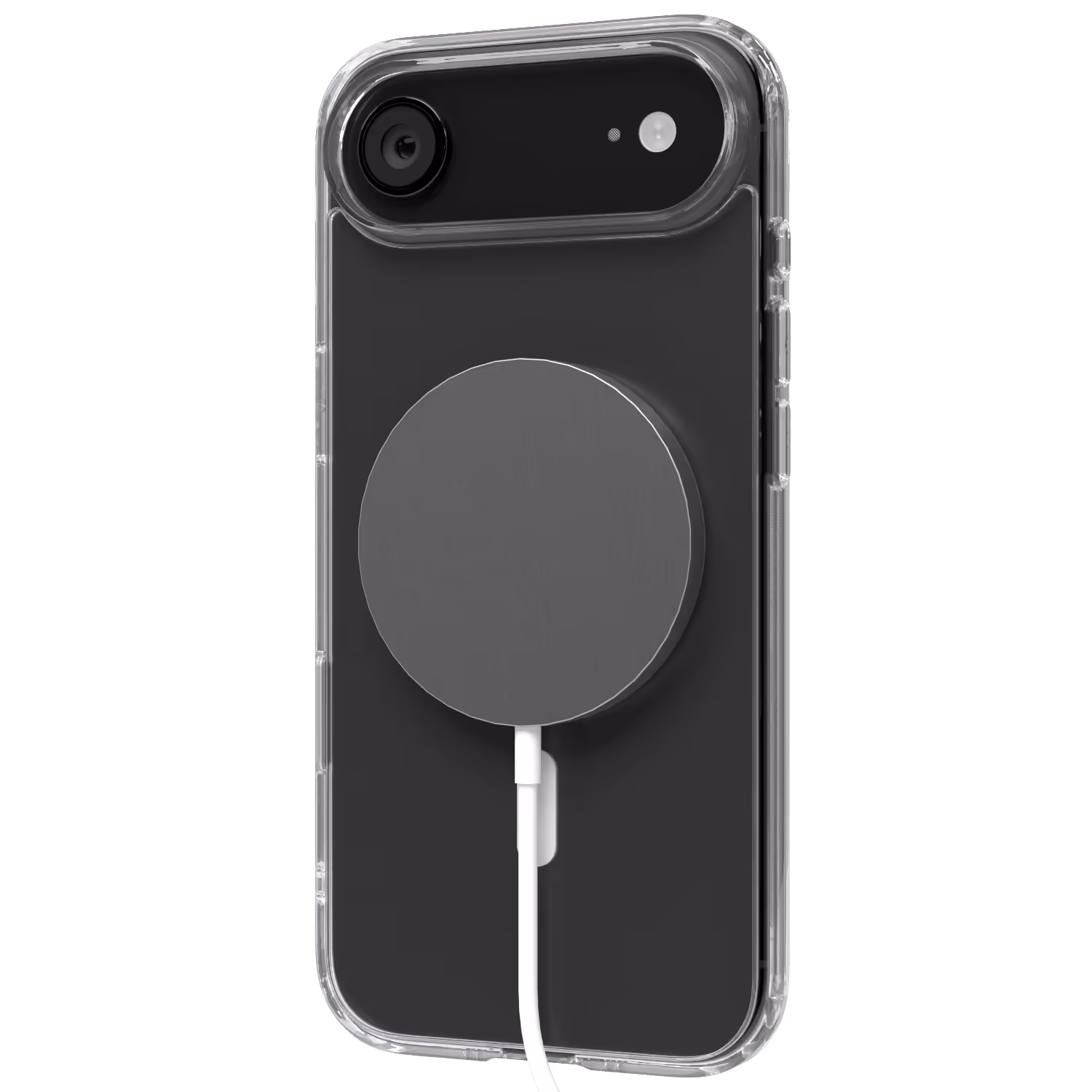 The Āsenaru Lite Hybrid Magsafe Case, a slim 1.3mm iPhone case with transparent TPU bumpers and a rigid polycarbonate back, showcasing full protection and MagSafe compatibility.
