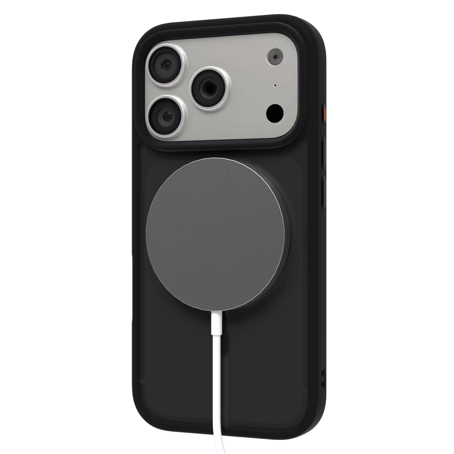 The āsenaru matte hybrid magsafe case, featuring matte black tpu bumpers and a translucent gray back, designed for durability and full device protection, compatible with magsafe accessories.