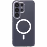 The Āsenaru Lite Hybrid Magsafe Case, a slim 1.3mm Galaxy S26 case with transparent TPU bumpers and a rigid polycarbonate back, showcasing full protection and MagSafe compatibility.