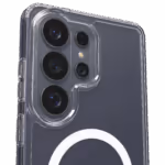 The Āsenaru Lite Hybrid Magsafe Case, a slim 1.3mm Galaxy S26 case with transparent TPU bumpers and a rigid polycarbonate back, showcasing full protection and MagSafe compatibility.