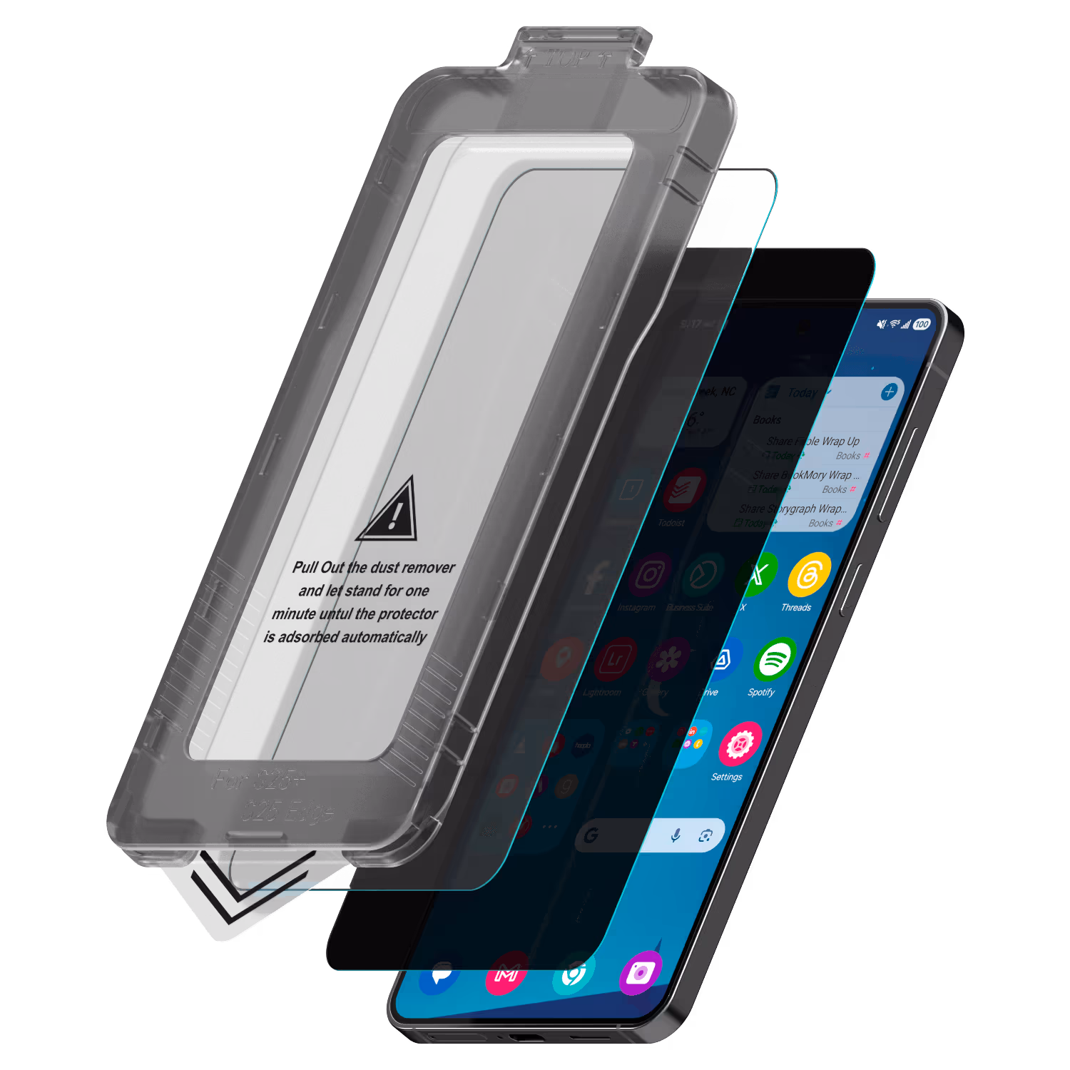 Galaxy s25 plus crystalshield tempered glass kit Āsenaru crystalshield tempered glass, pelindung layar full-coverage 0,4mm untuk Galaxy S25, memiliki kekerasan 9h dan lapisan jaring baja untuk perlindungan debu dan goresan yang lebih baik, serta kit pemasangan untuk aplikasi yang mudah.