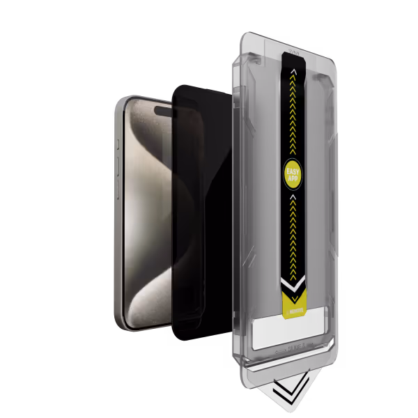 Gambar Kaca Tempered Āsenaru DustShield, pelindung layar cakupan penuh 0,4 mm untuk iPhone, memiliki kekerasan 9H dan lapisan pelindung kamera untuk perlindungan debu dan goresan yang lebih baik serta kit pemasangan untuk aplikasi yang mudah.