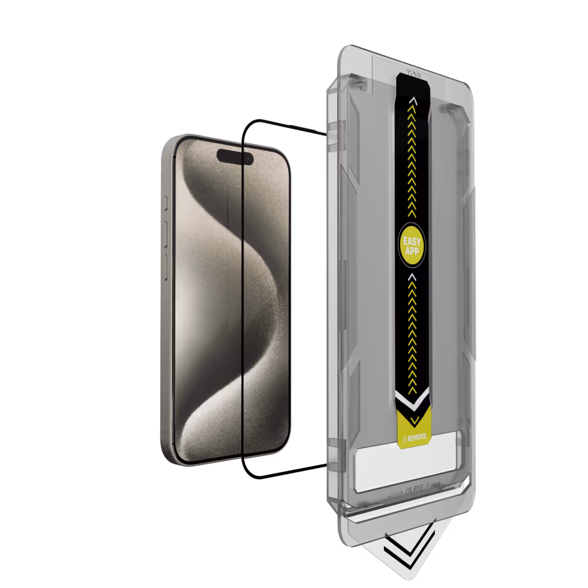 Image of Āsenaru DustShield Tempered Glass, a 0.4mm full-coverage screen protector for iPhone, featuring 9H hardness and a steel mesh overlay for enhanced dust and scratch protection and installation kit for easy application.