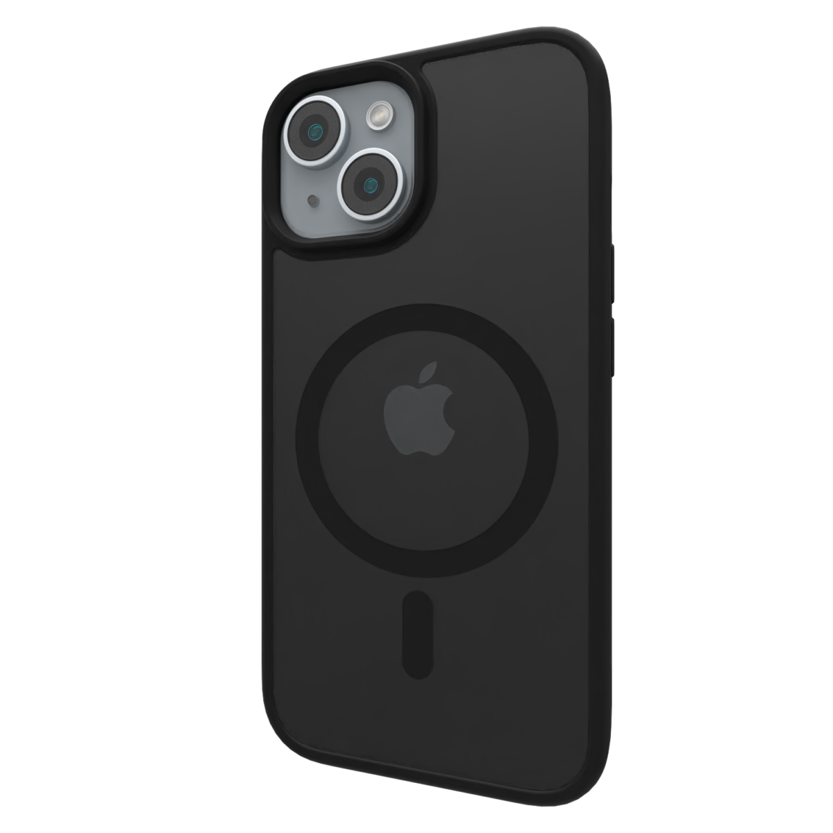 Casing MagSafe Hybrid Matte Āsenaru, dilengkapi bumper TPU hitam matte dan bagian belakang abu-abu tembus pandang, dirancang untuk daya tahan dan perlindungan perangkat sepenuhnya, kompatibel dengan aksesori MagSafe.