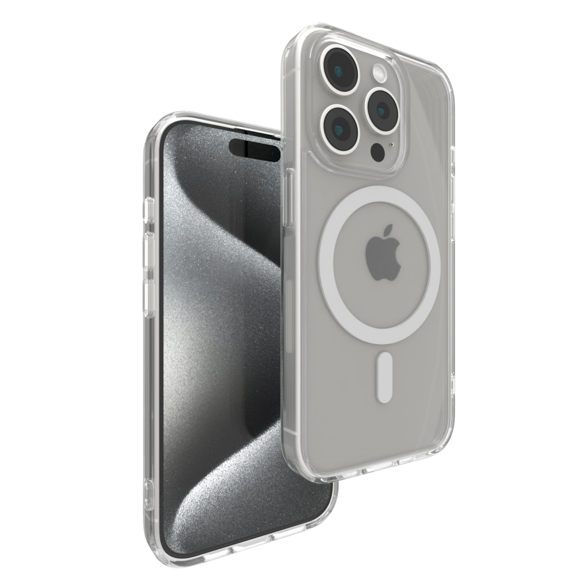 Gambar Āsenaru Lite Hybrid Case, casing iPhone ramping setebal 1,3 mm dengan bumper TPU transparan dan bagian belakang polikarbonat keras, menampilkan perlindungan penuh dan kompatibilitas MagSafe.
