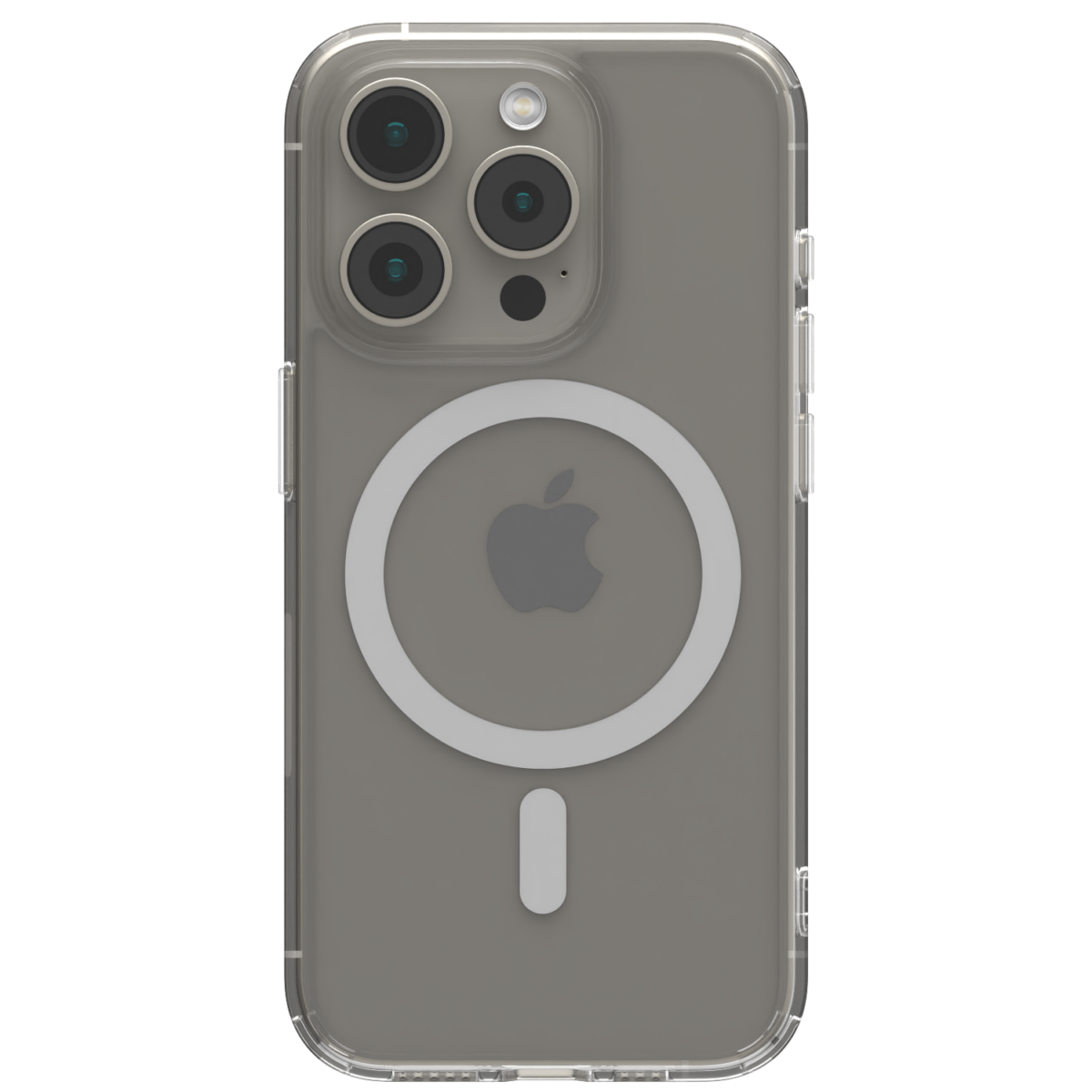 Gambar Āsenaru Lite Hybrid Case, casing iPhone ramping setebal 1,3 mm dengan bumper TPU transparan dan bagian belakang polikarbonat keras, menampilkan perlindungan penuh dan kompatibilitas MagSafe.
