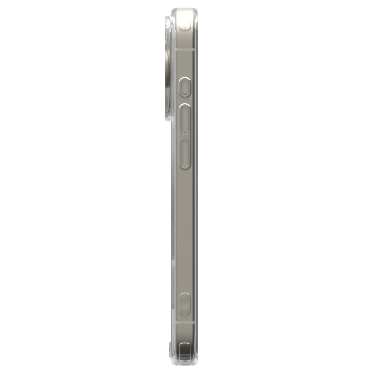 Gambar Āsenaru Lite Hybrid Case, casing iPhone ramping setebal 1,3 mm dengan bumper TPU transparan dan bagian belakang polikarbonat keras, menampilkan perlindungan penuh dan kompatibilitas MagSafe.