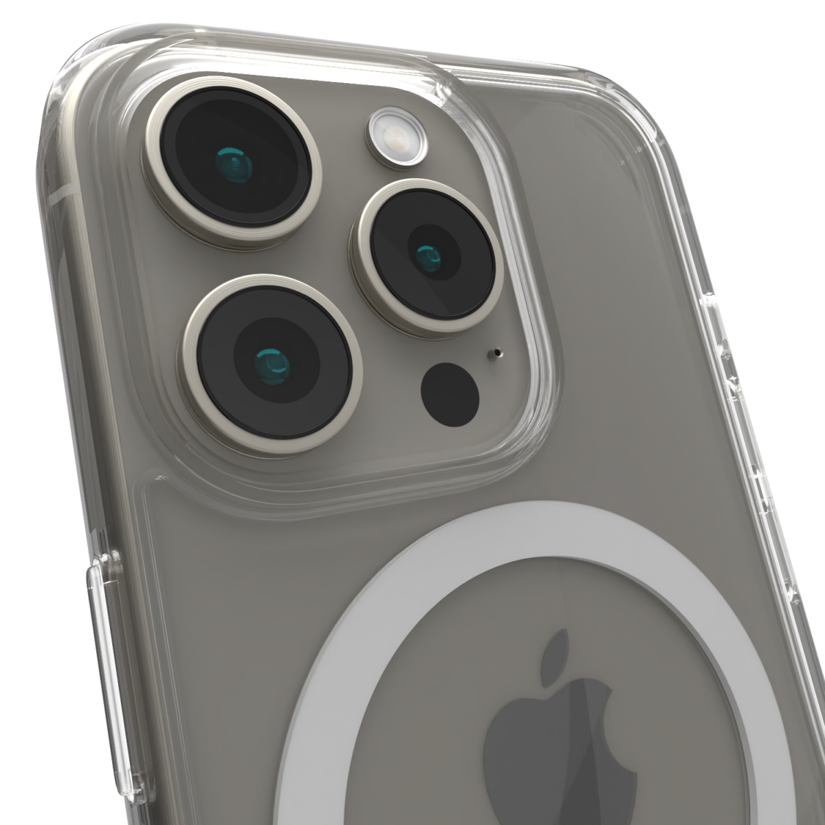 Gambar Āsenaru Lite Hybrid Case, casing iPhone ramping setebal 1,3 mm dengan bumper TPU transparan dan bagian belakang polikarbonat keras, menampilkan perlindungan penuh dan kompatibilitas MagSafe.