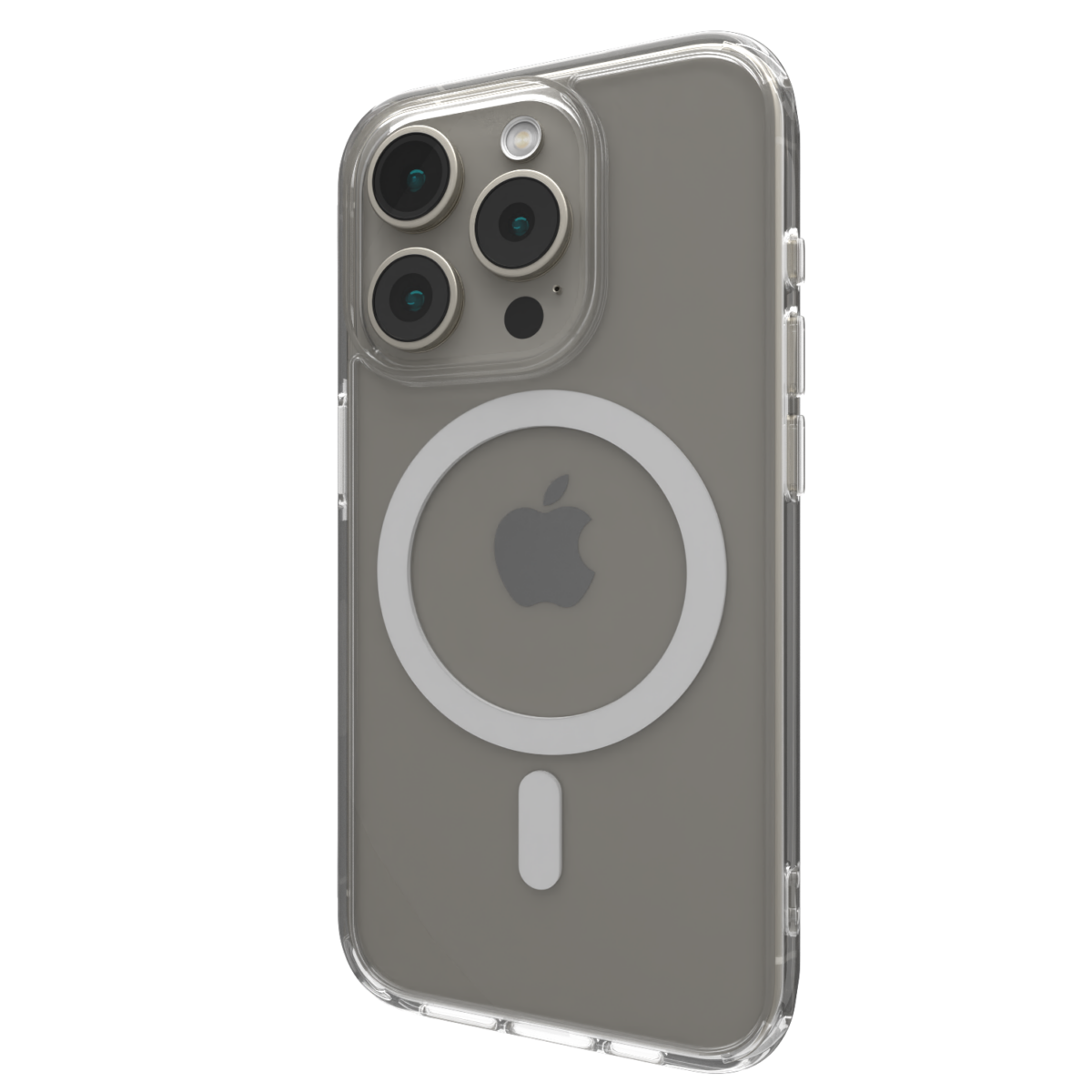 Gambar Āsenaru Lite Hybrid Case, casing iPhone ramping setebal 1,3 mm dengan bumper TPU transparan dan bagian belakang polikarbonat keras, menampilkan perlindungan penuh dan kompatibilitas MagSafe.