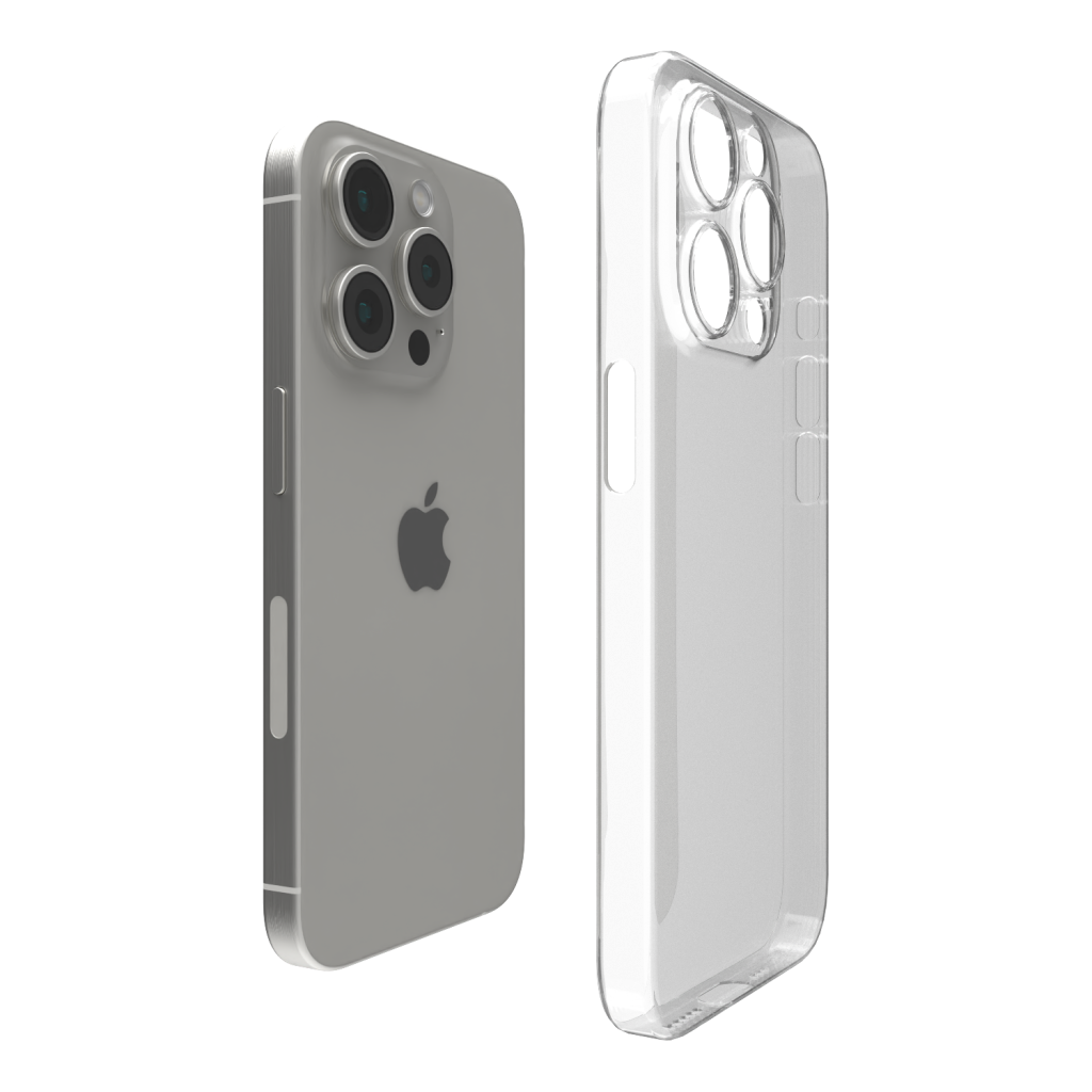 Close-up of the Āsenaru Signature Super Slim Case, an ultra-thin 0.35mm iPhone case available in multiple colors, designed to provide sleek, minimalist protection with raised edges around the screen and camera.