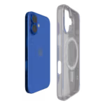 The Āsenaru Lite Hybrid Magsafe Case, a slim 1.3mm iPhone case with transparent TPU bumpers and a rigid polycarbonate back, showcasing full protection and MagSafe compatibility.