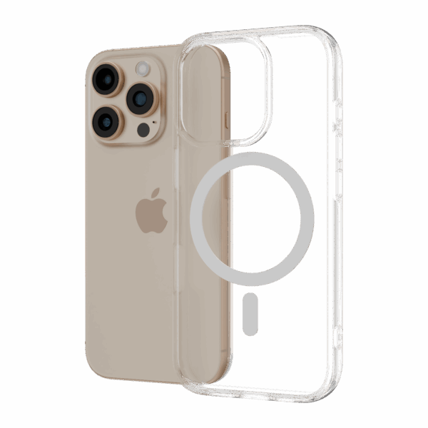 Āsenaru Lite Hybrid Magsafe Case, casing iPhone ramping setebal 1,3 mm dengan bumper TPU transparan dan bagian belakang polikarbonat yang kokoh, menghadirkan perlindungan penuh dan kompatibilitas MagSafe.