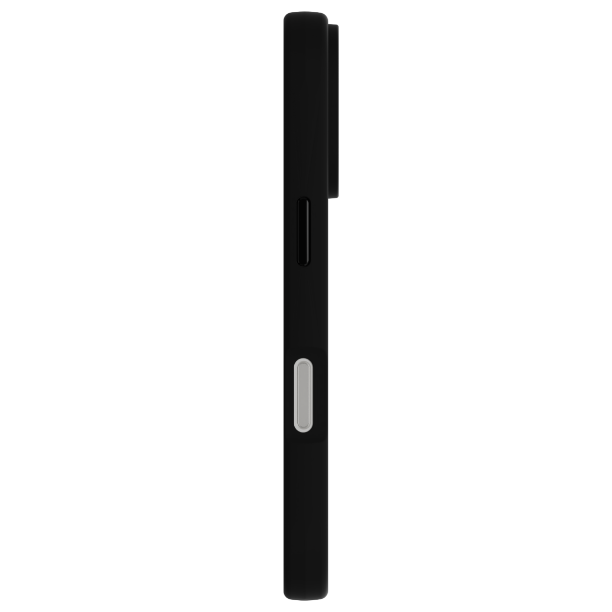The Āsenaru Matte Hybrid MagSafe Case, featuring matte black TPU bumpers and a translucent gray back, designed for durability and full device protection, compatible with MagSafe accessories.