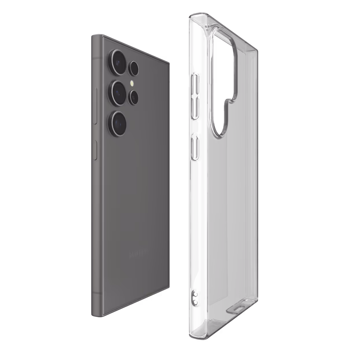 Gambar Āsenaru Airlite Thin Case, casing polikarbonat bening Samsung Galaxy, dengan ketebalan 0,5 mm, memberikan perlindungan ramping dan tidak mencolok.