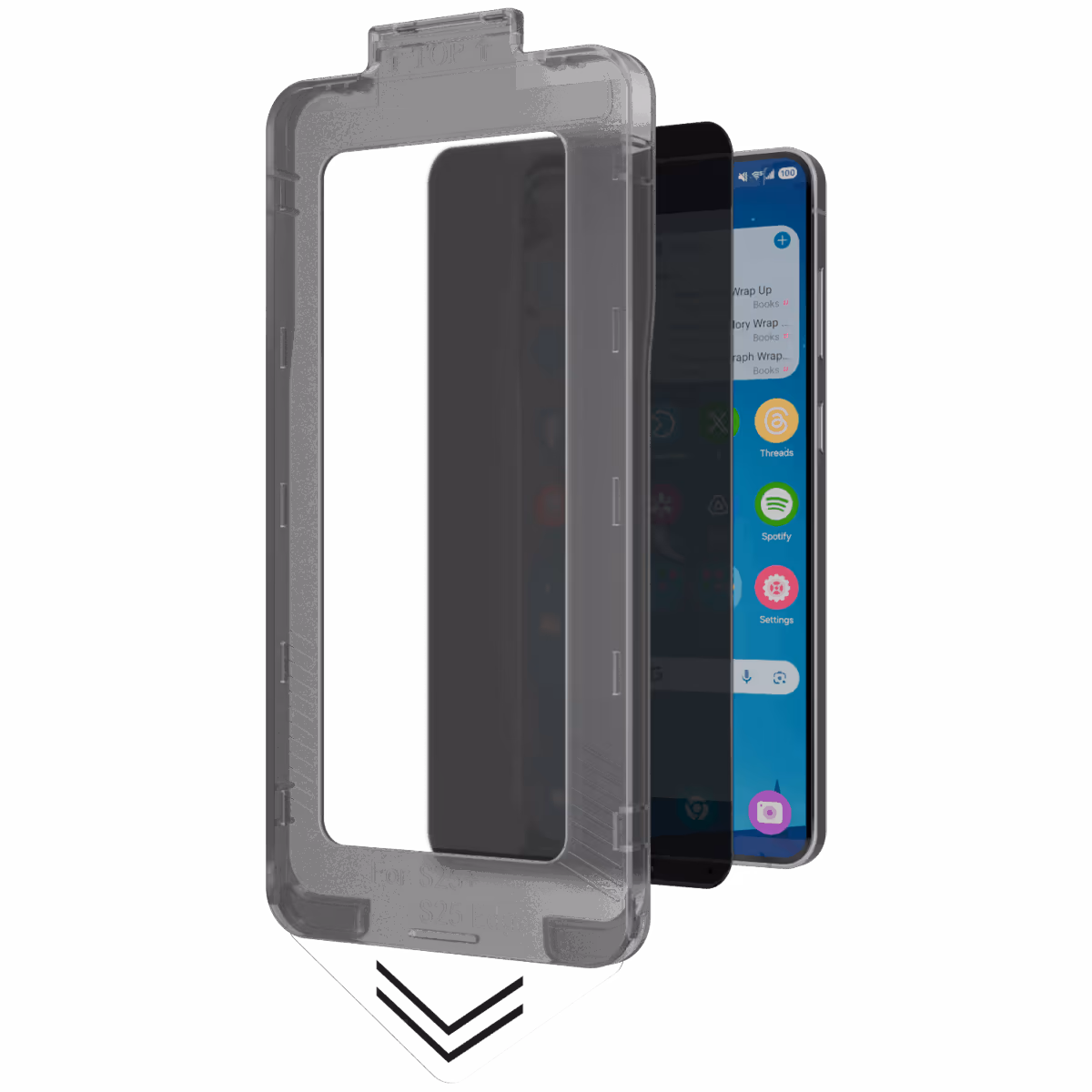 Āsenaru DustShield Tempered Glass, a 0.4mm full-coverage screen protector for Galaxy S25, featuring 9H hardness and a steel mesh overlay for enhanced dust and scratch protection and installation kit for easy application.