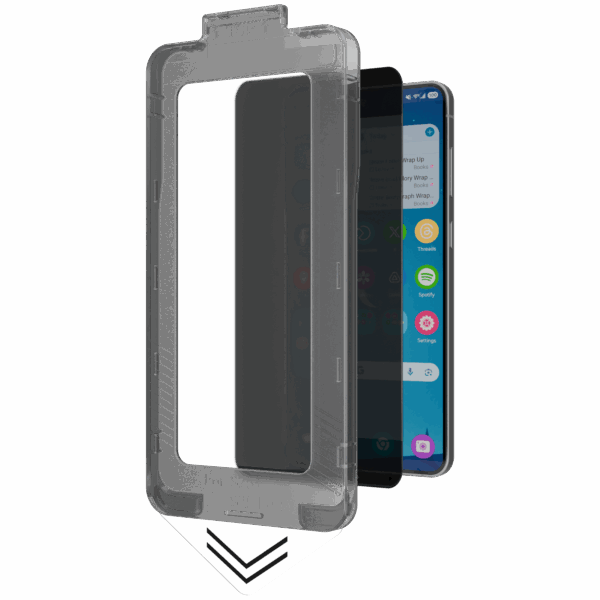 Āsenaru DustShield Tempered Glass, a 0.4mm full-coverage screen protector for Galaxy S25, featuring 9H hardness and a steel mesh overlay for enhanced dust and scratch protection and installation kit for easy application.