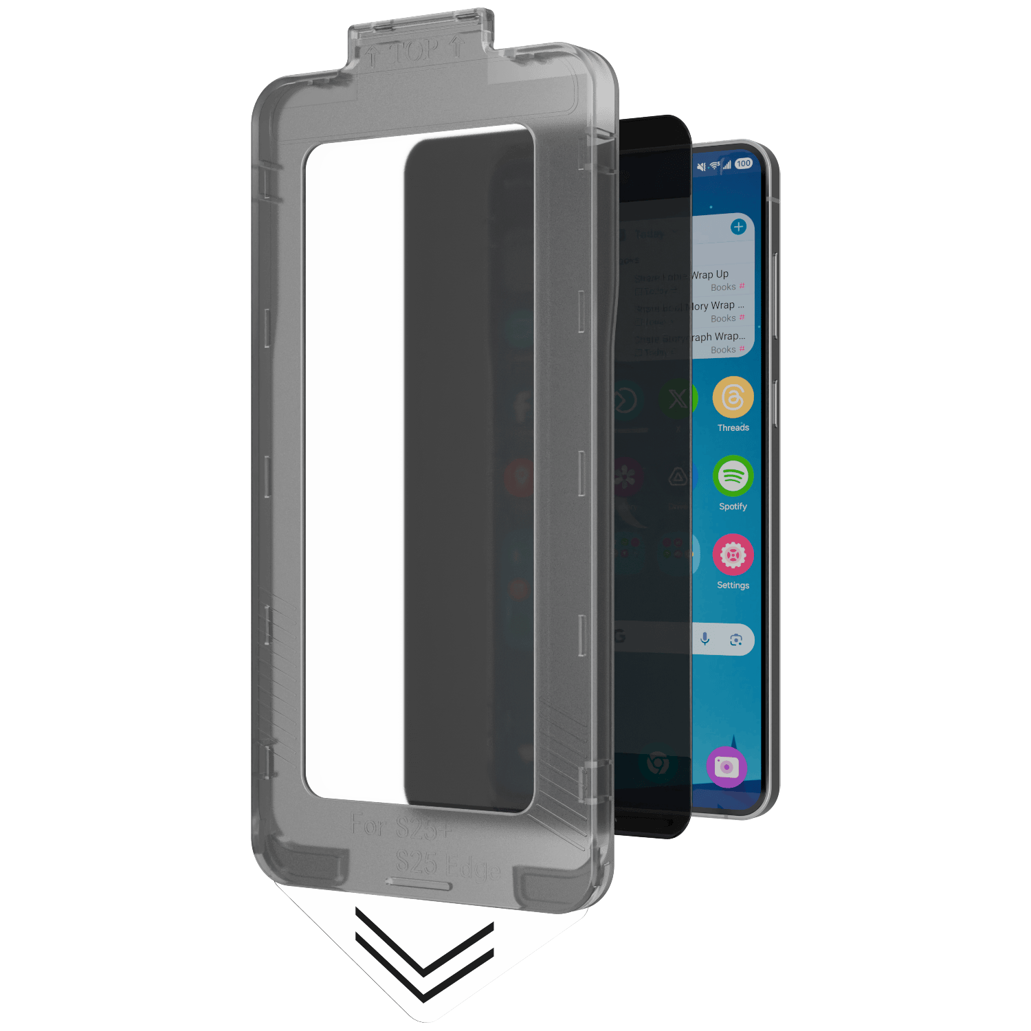 Āsenaru DustShield Tempered Glass, a 0.4mm full-coverage screen protector for Galaxy S25, featuring 9H hardness and a steel mesh overlay for enhanced dust and scratch protection and installation kit for easy application.