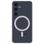 The Āsenaru Lite Hybrid Magsafe Case, a slim 1.3mm Galaxu S25 case with transparent TPU bumpers and a rigid polycarbonate back, showcasing full protection and MagSafe compatibility.