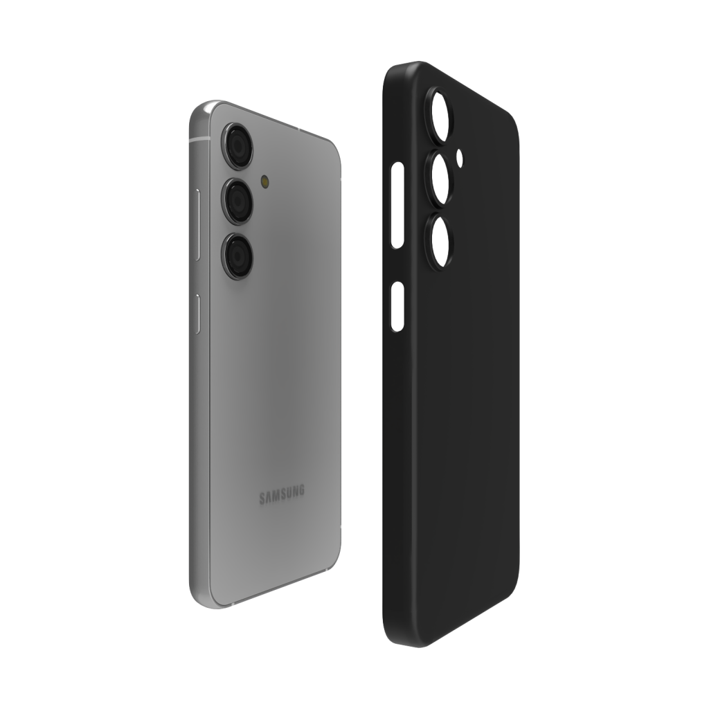 Tampilan dekat dari Casing Super Tipis Āsenaru Signature untuk seri Samsung Galaxy S24, casing ultra tipis 0,35mm yang tersedia dalam berbagai warna, dirancang untuk memberikan perlindungan ramping dan minimalis dengan tepi yang diting elevated di sekitar layar dan kamera.