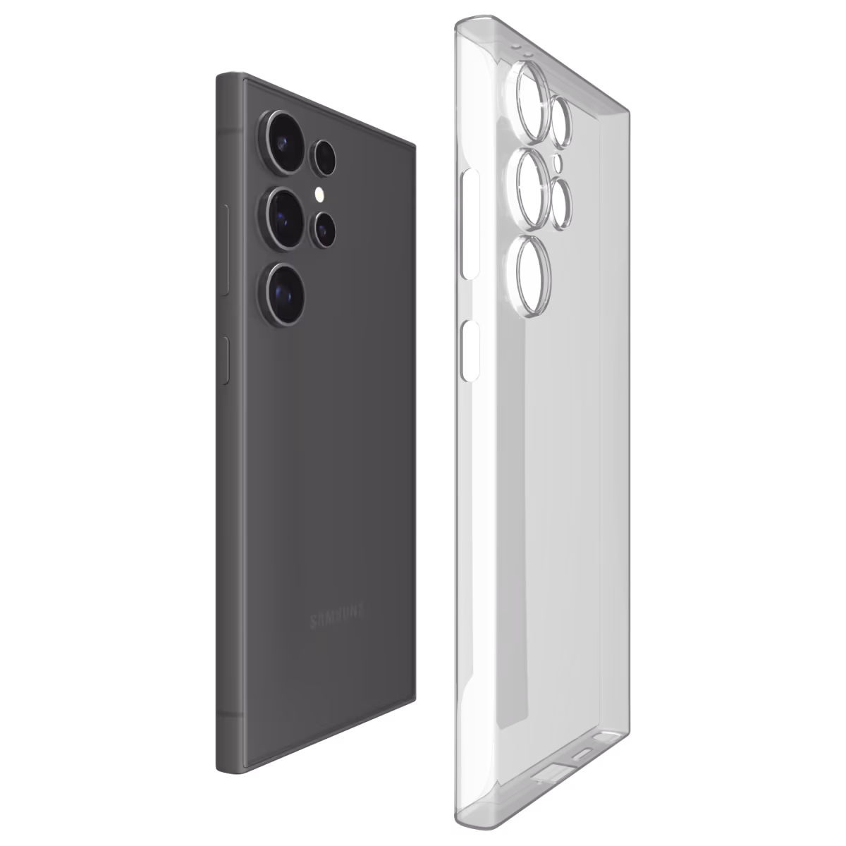 Close-up of the Āsenaru Signature Super Slim Case for Samsung galaxy s24 series, an ultra-thin 0.35mm case available in multiple colors, designed to provide sleek, minimalist protection with raised edges around the screen and camera.