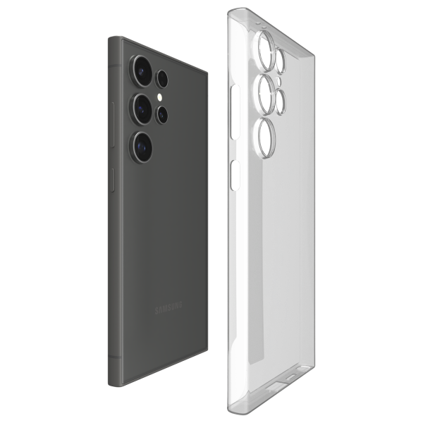 Close-up of the Āsenaru Signature Super Slim Case for Samsung galaxy s24 series, an ultra-thin 0.35mm case available in multiple colors, designed to provide sleek, minimalist protection with raised edges around the screen and camera.