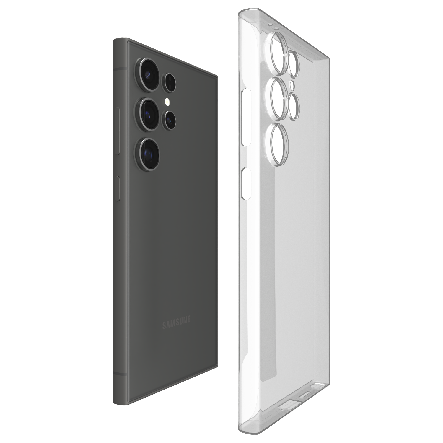 Close-up of the Āsenaru Signature Super Slim Case for Samsung galaxy s24 series, an ultra-thin 0.35mm case available in multiple colors, designed to provide sleek, minimalist protection with raised edges around the screen and camera.