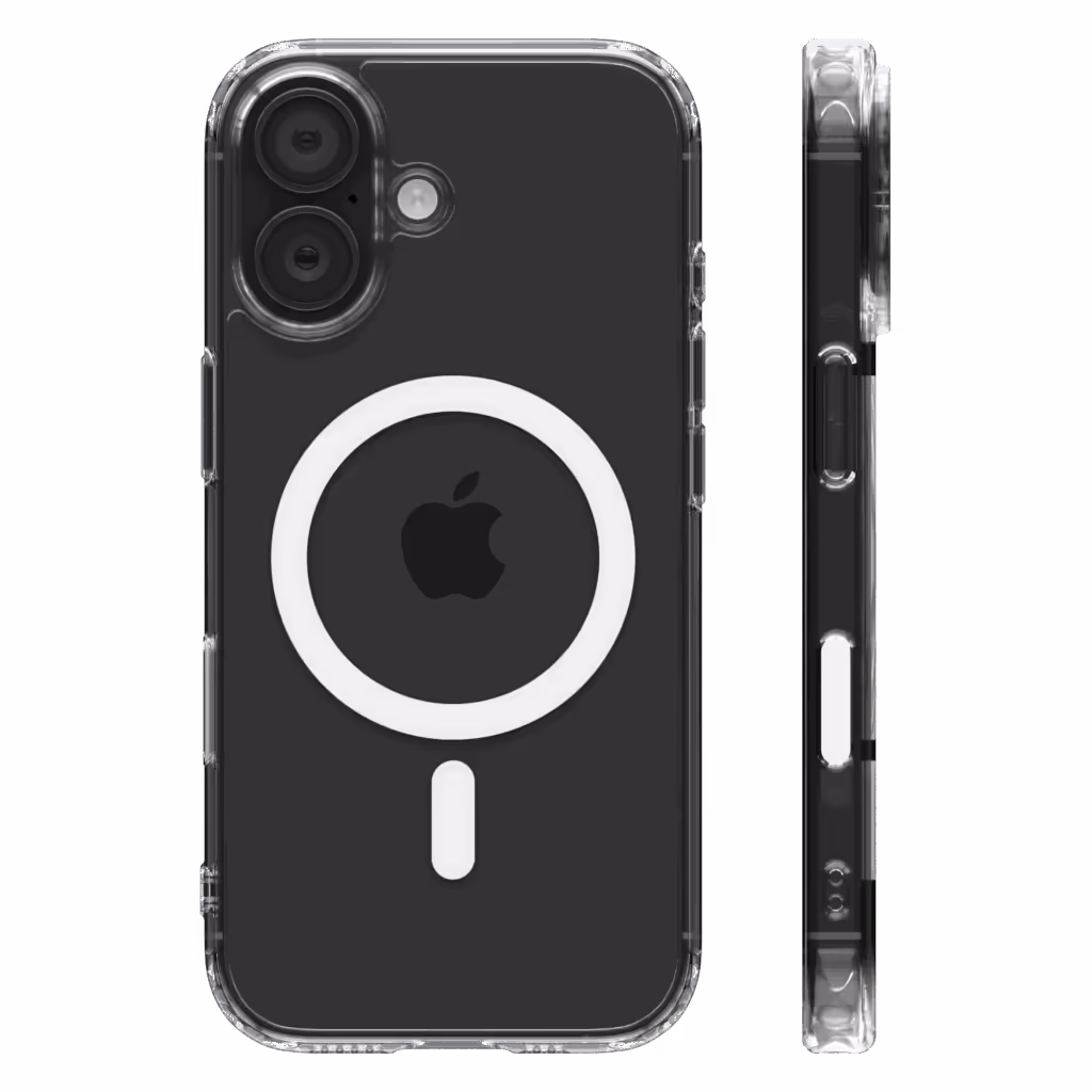 The Āsenaru Lite Hybrid Magsafe Case, a slim 1.3mm iPhone case with transparent TPU bumpers and a rigid polycarbonate back, showcasing full protection and MagSafe compatibility.The Āsenaru Lite Hybrid Magsafe Case, a slim 1.3mm iPhone case with transparent TPU bumpers and a rigid polycarbonate back, showcasing full protection and MagSafe compatibility.