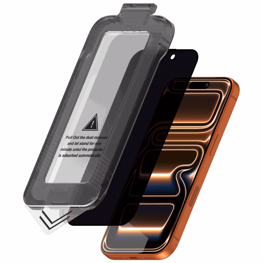 Āsenaru CrystalShield Tempered Glass, pelindung layar full-coverage 0,4mm untuk iPhone, memiliki kekerasan 9H dan lapisan jaring baja untuk perlindungan debu dan goresan yang lebih baik, serta kit pemasangan untuk aplikasi yang mudah.