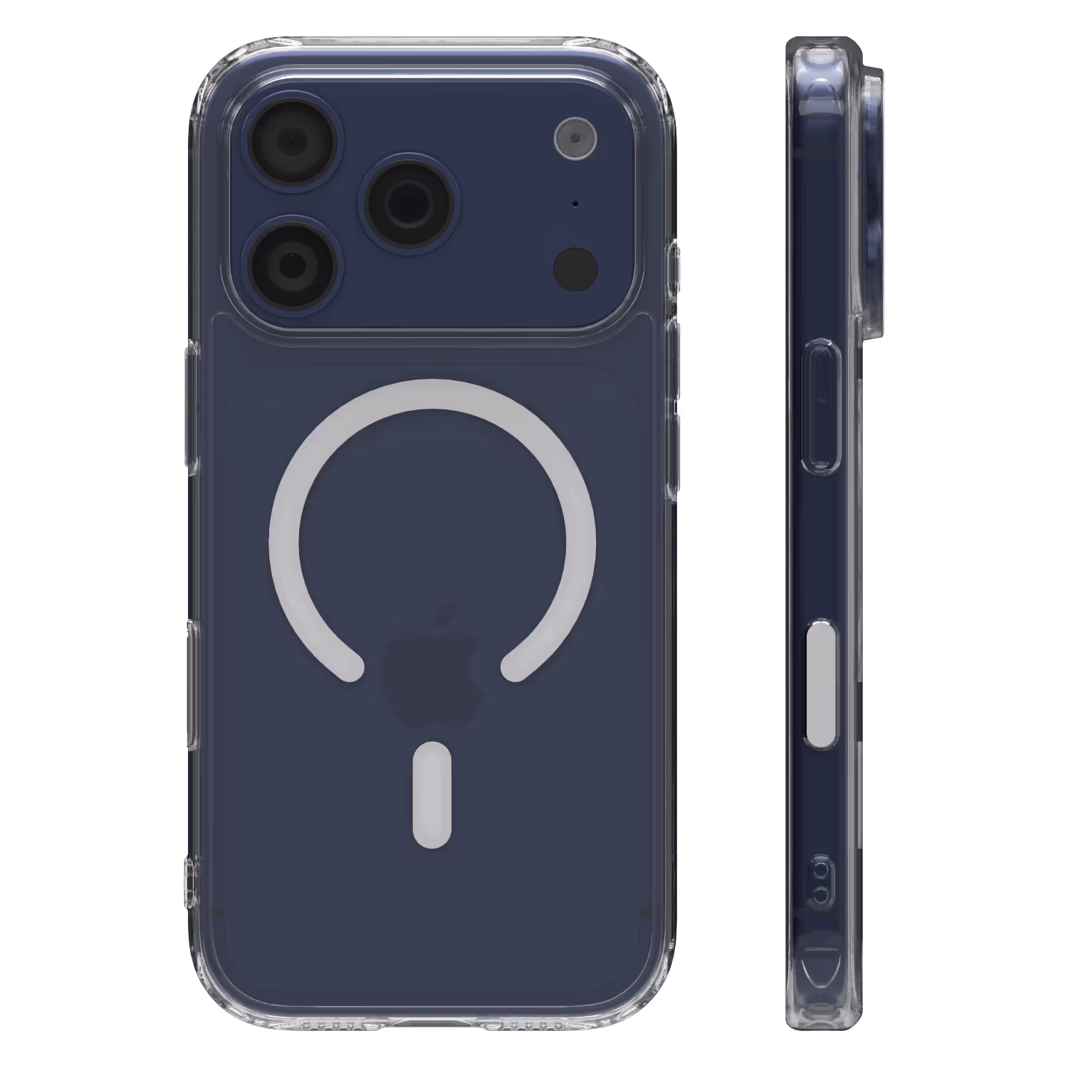 The Āsenaru Lite Hybrid Magsafe Case, a slim 1.3mm iPhone case with transparent TPU bumpers and a rigid polycarbonate back, showcasing full protection and MagSafe compatibility.