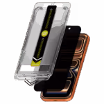 Āsenaru DustShield Tempered Glass, pelindung layar full-coverage 0,4mm untuk iPhone, memiliki kekerasan 9H dan lapisan jaring baja untuk perlindungan debu dan goresan yang lebih baik, serta kit pemasangan untuk aplikasi yang mudah.