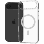The Āsenaru Lite Hybrid Magsafe Case, a slim 1.3mm iPhone case with transparent TPU bumpers and a rigid polycarbonate back, showcasing full protection and MagSafe compatibility.