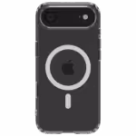 The Āsenaru Lite Hybrid Magsafe Case, a slim 1.3mm iPhone case with transparent TPU bumpers and a rigid polycarbonate back, showcasing full protection and MagSafe compatibility.