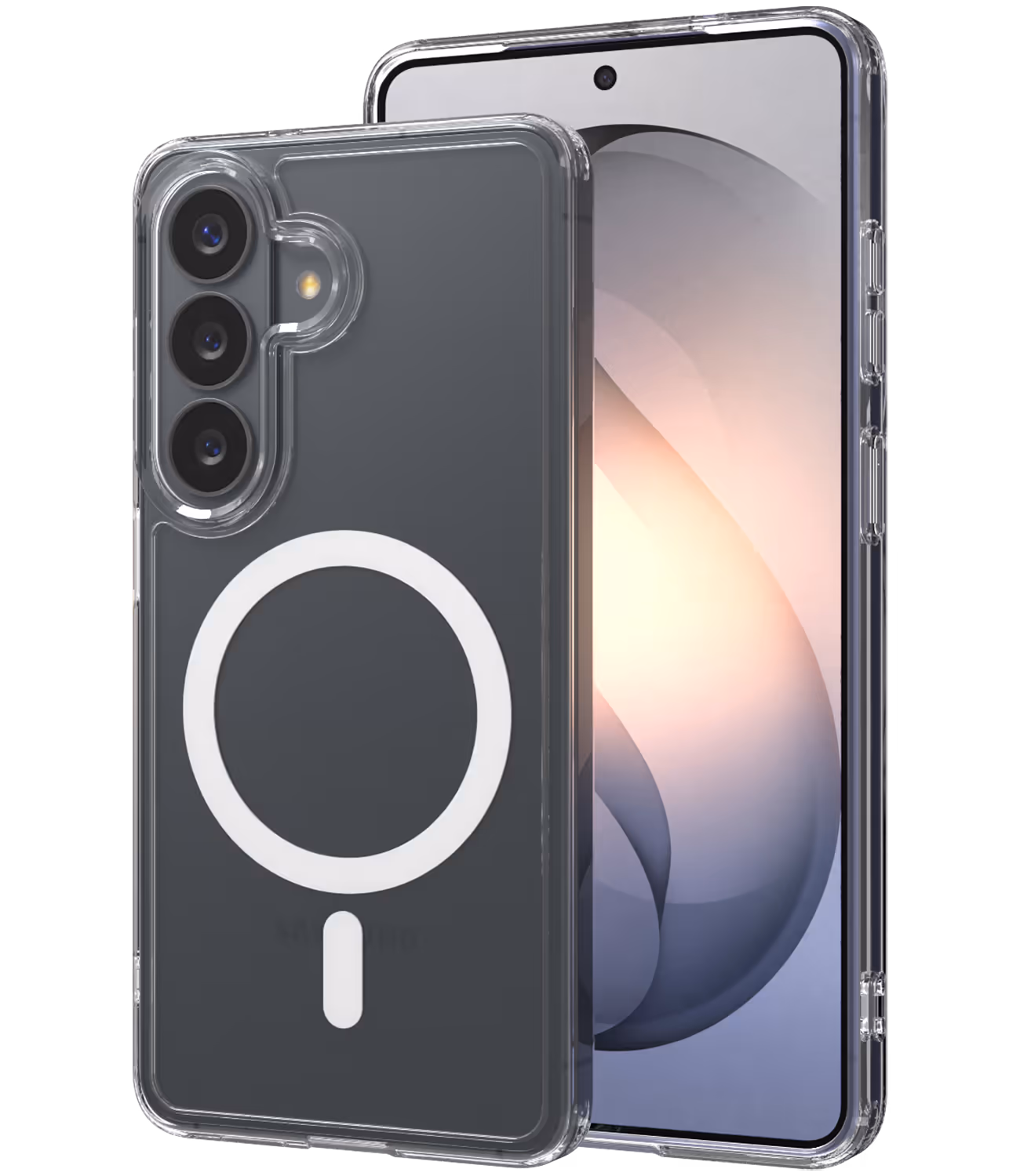 The āsenaru lite hybrid magsafe case, a slim 1. 3mm galaxy s26 case with transparent tpu bumpers and a rigid polycarbonate back, showcasing full protection and magsafe compatibility.